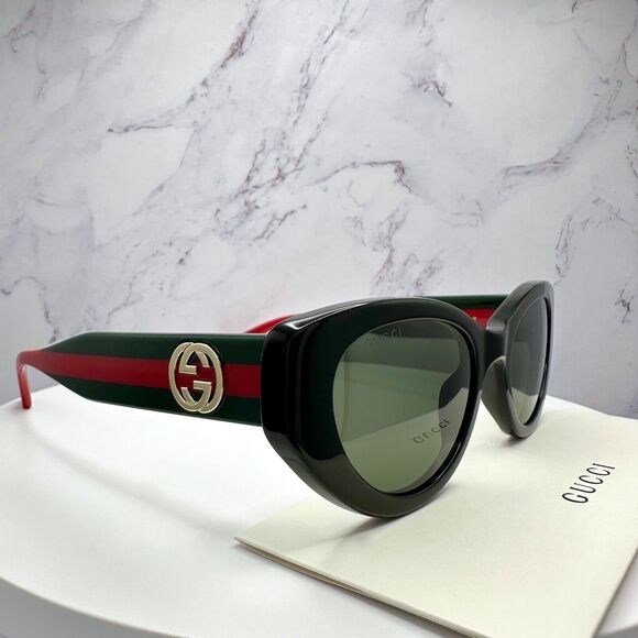 CLASSY GUCCI Sunglasses Black Gold Newest Collection GG1862S Metal Logo Cat Eye - Picture 9 of 16